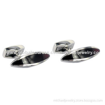 Stainless Steel Cufflinks with Onyx, Concise and Elegant